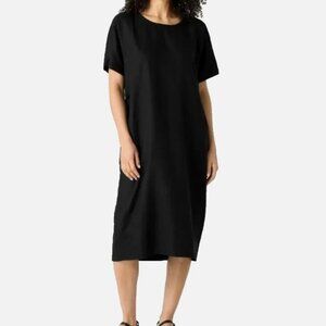 Eileen Fisher Women's Medium T-Shirt Jersey Knit Black Midi Casual Staple Dress